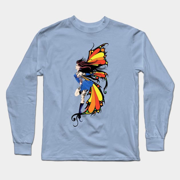 Blue and Pink Fairy Long Sleeve T-Shirt by tigressdragon